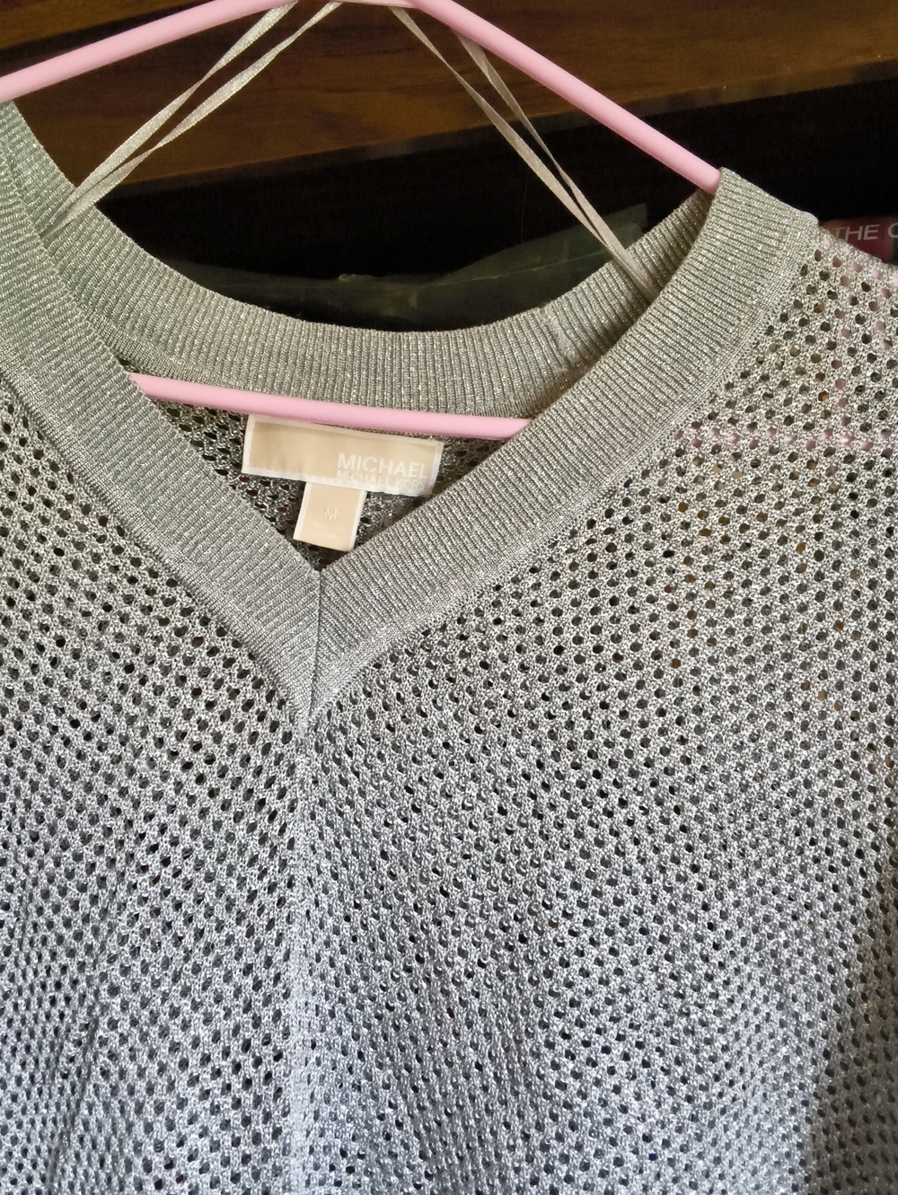 Metallic Open-Knit V-Neck Poncho